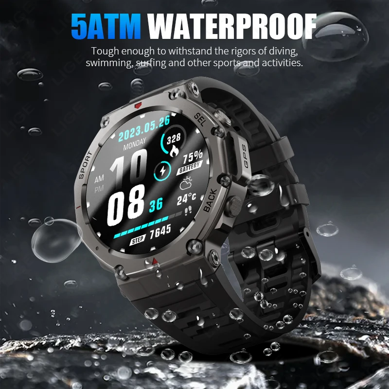 GPS Smart Watch AMOLED 5ATM Waterproof Built-in Dual-band GNSS Compass Military Sport Fitness Smartwatch Men New For Android IOS