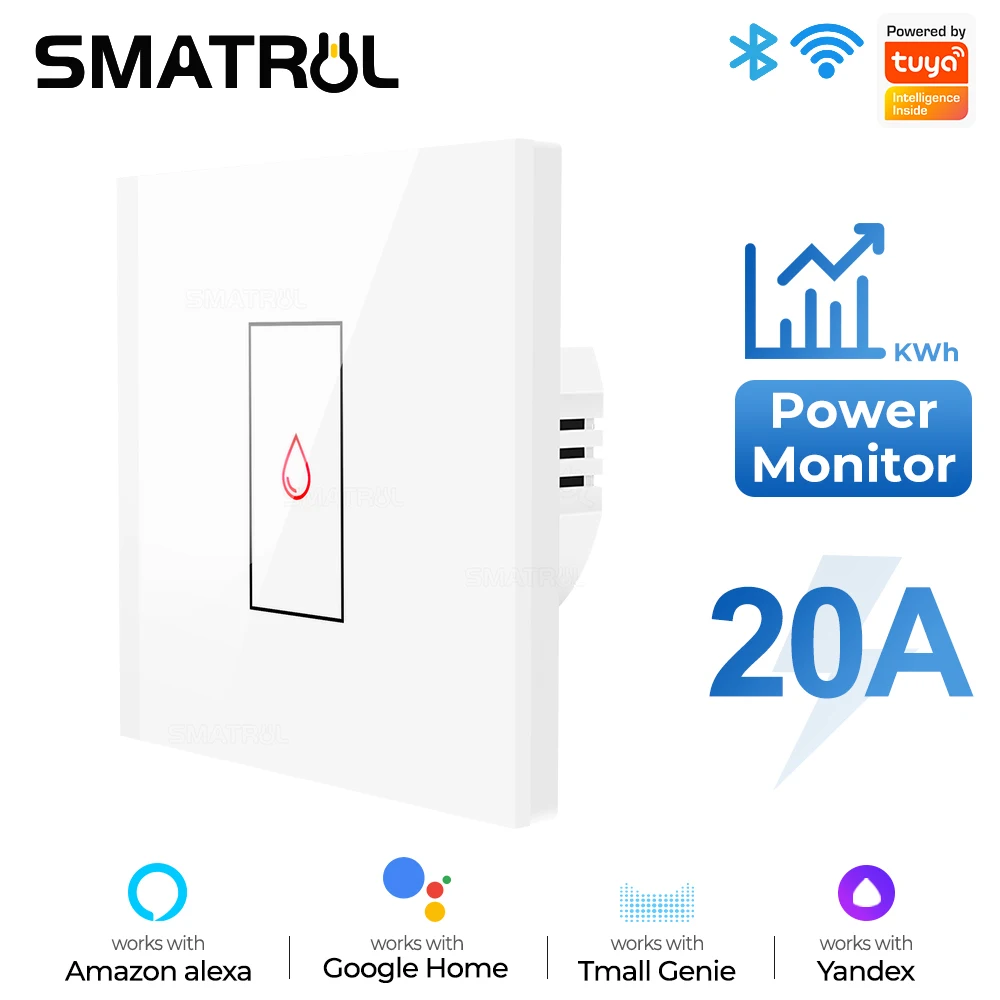 Monitor de Energia 20a Tuya wi fi Inteligente Aquecedor Água Caldeira Toque Interruptor ar Condicionado Luz Tempo Parede da ue para Alexa Google Casa