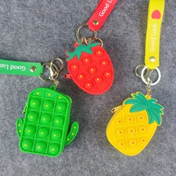 Nouveau sac de rangement en Silicone, décompression de la musique, pendentif de Fruit de dessin animé, portefeuille zéro, porte clés jouets Squishy 