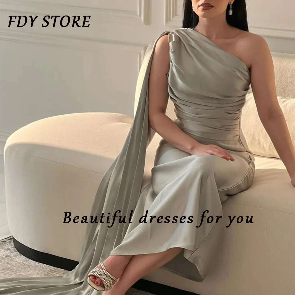 

FDY Store, ТРАПЕЦИЕВИДНОЕ ПЛАТЬЕ на одно плечо, длиной до середины икры, с оборками, на молнии, для выпускного, коктейльного торжественного мероприятия, вечевечерние для женщин