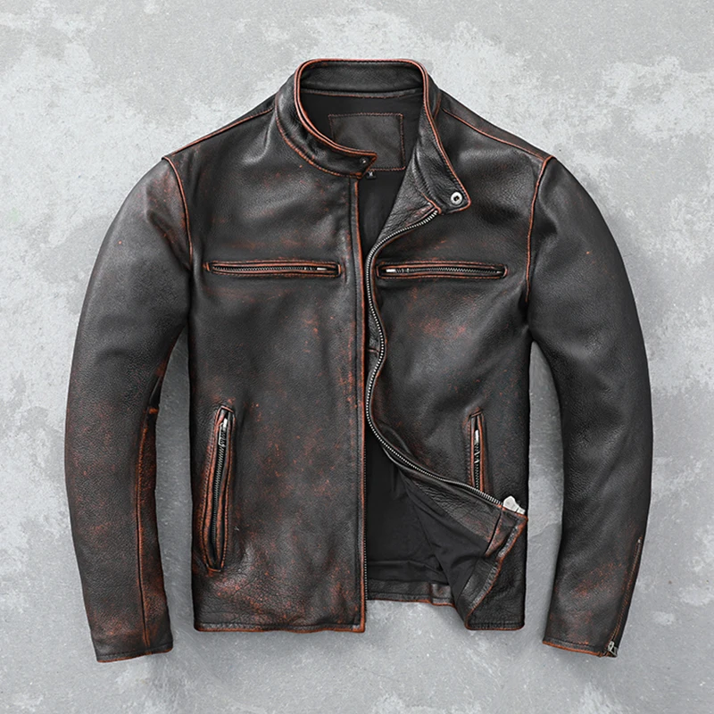 2023 Spring Autumn Men New Natural Cowhide Coats Men's Genuine Leather Jackets Male Vintage Real Leather Slim Overcoats F443