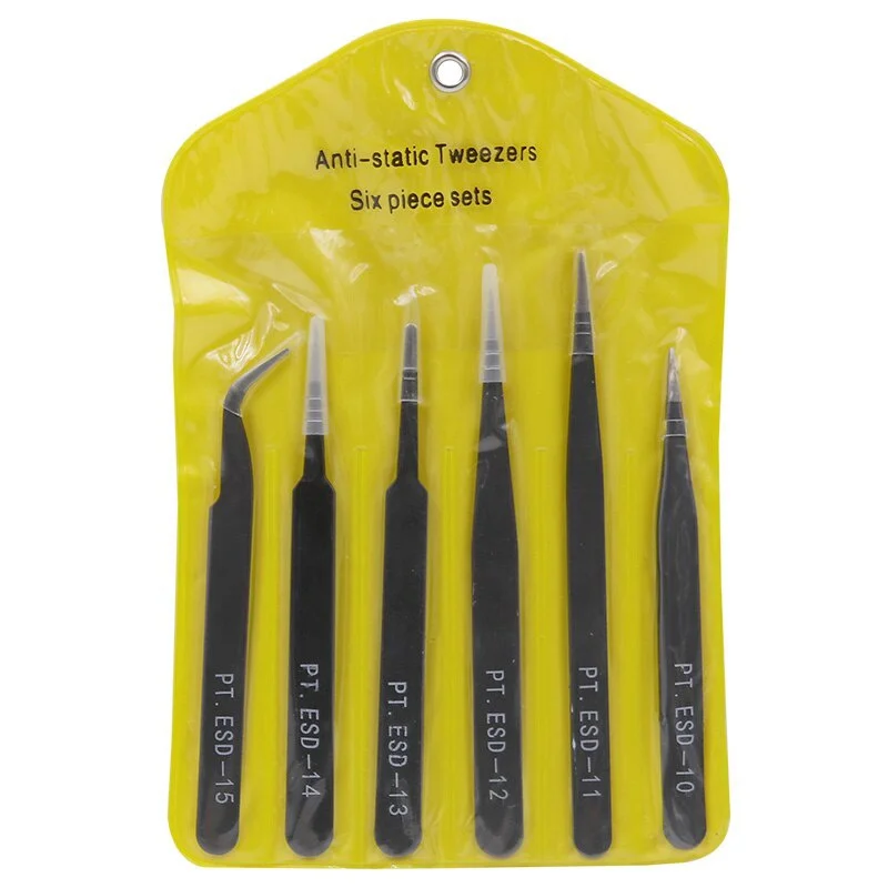 Anti-static Stainless Steel Tweezers Tool 6 Pieces Per Set for Eyelash Extension Supplies Makeup Tools eyelash tweezers