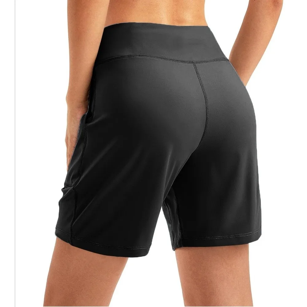 Sportswear Shorts Elastische Taille Frauen Laufshorts Schnell Trocknend Hohe Taille Sport Shorts mit Taschen Atmungsaktive Yoga Hosen Weibliche – Detail 5