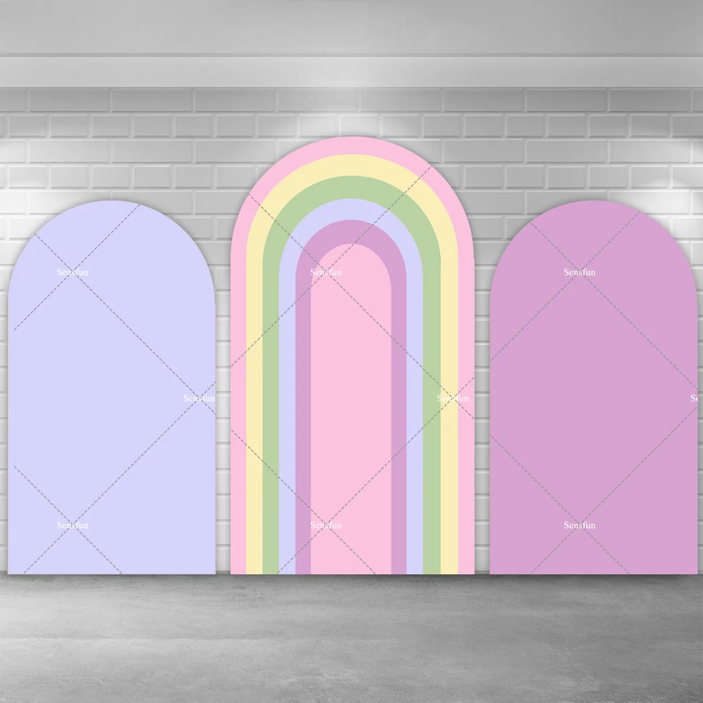 

Girls Baby Shower Arch Backdrop Purple Pink Rainbow Chiara Wall Party Decoration Newborn 1st Birthday Party Arched Background