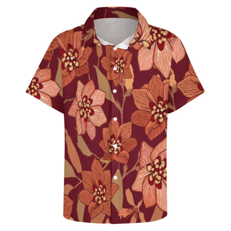 2024 summer new style lapel button retro short-sleeved shirt Hawaiian print loose comfortable shirt for men