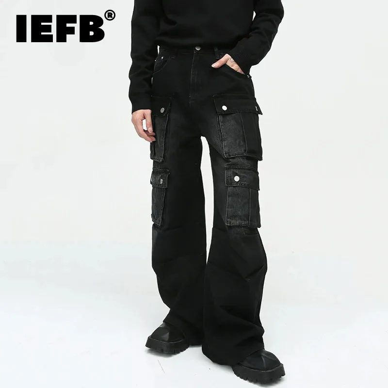 

IEFB Trend Retro Men's Cargo Denim Pant Vintage Multi Pocket Niche Design Lose Wide Leg Jeans Autumn New Baggy Streetwear 9C3019