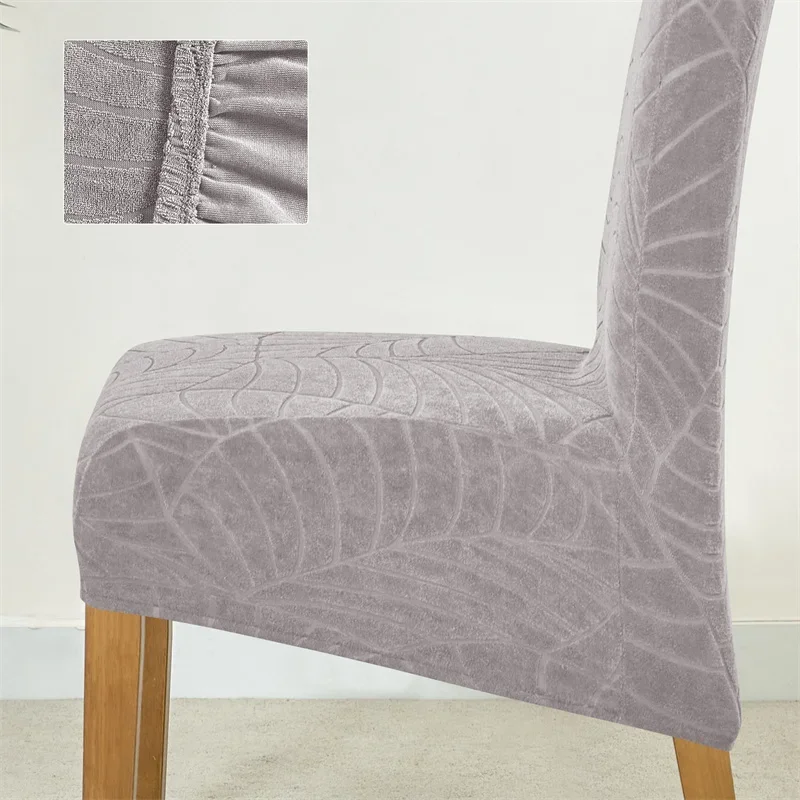 Description Picture 5 of item1PC Elastic Dining Chair Cover Leaves Jacquard Stretch Chairs Slipcovers Long Back Solid Color Seat Covers Banquet Home Decor