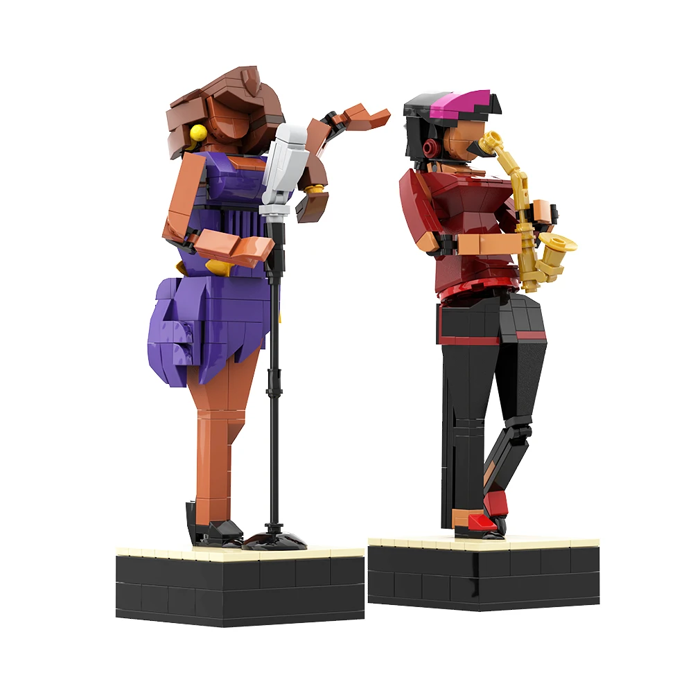 Gobricks Moc Blue Brick Jazz Club Building Block Set Band Trumpeter Singer Musical Red Guitar Education Brick Toys For Kids Gift