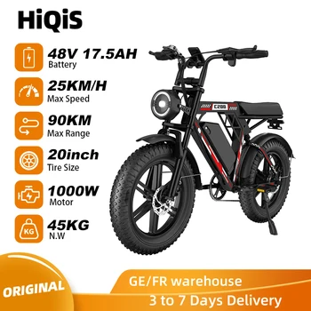 Bici elettrica HiQiS C200 48V 17.5AH Batteria Gamma massima 90KM 1000W Motore 25 km/h Velocità 20 pollici Fat Tire All Terrain Off Road E-bike