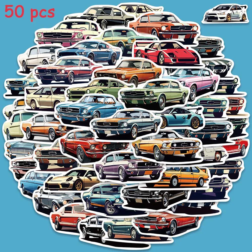 50pcs Cartoon Cars Stickers Fashion Funny Cool Decals For Kids Laptop Luggage Skateboard Motorcycle Cars Helmet Sticker