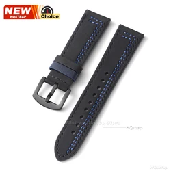 Premium Leather Smartwatch Band with 7 - Stitch Design and Quick Release - Crazy Horse Collection, Available in 22mm and 20mm Sizes - 22mm (Black Blue)