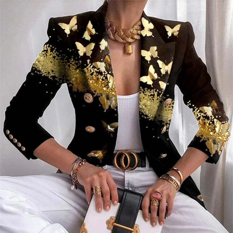 9 Styles New Printed Blazers Winter Spring Slim Double Breasted Short Blazers Casual Commute Suit Office Lady Chic Formal Suits