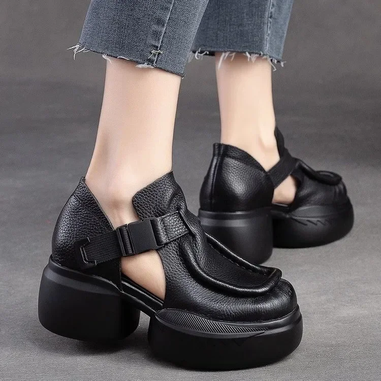 

2024 Summer Platform Sandals Women Round Toe Hollow Outs Roman Shoes Women Thick Sole Casual Beach Sandals Woman Sandalias Mujer