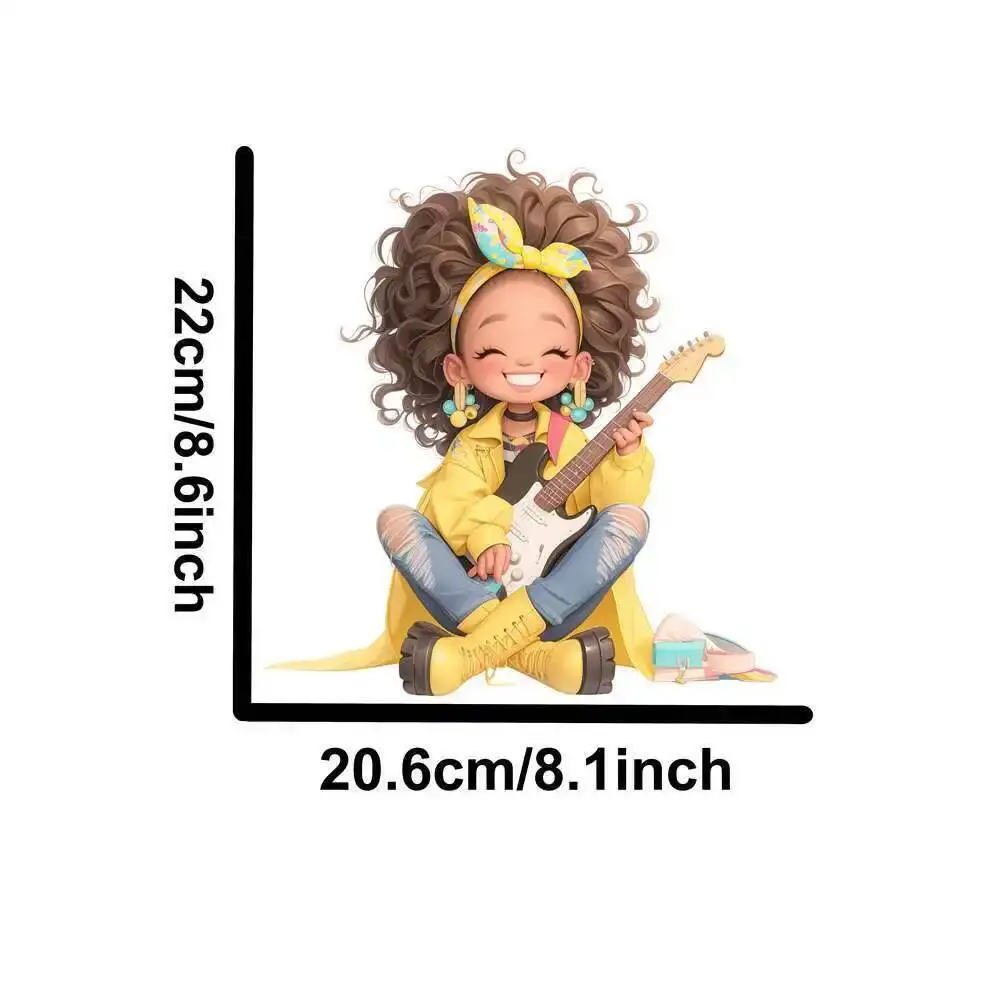 Yellow Guitar Music Girl Heat Transfer Patch - Washable Iron-On Sticker for DIY Clothing & T-Shirts