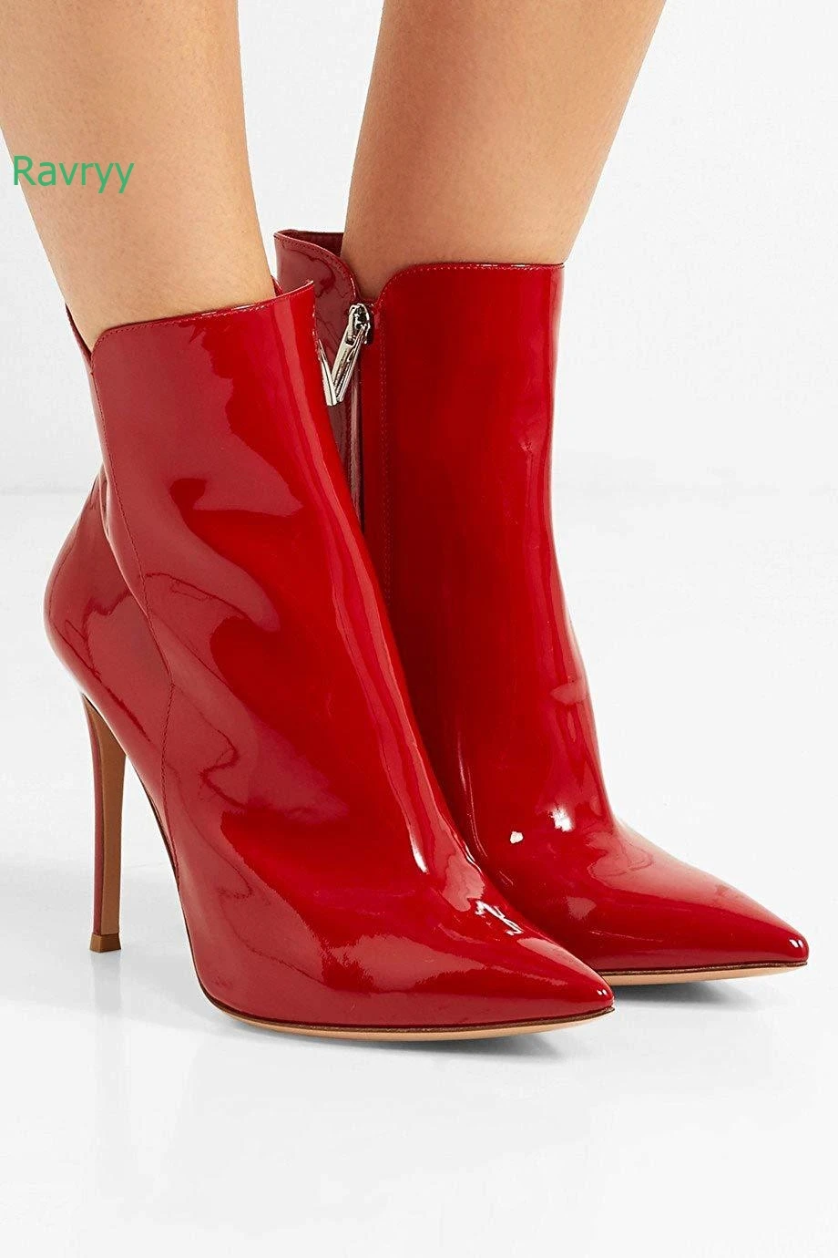 

Pointed Toe Patent Leather Women's Ankle Boots Sexy Stiletto Heel Side Zipper Fashion Short Boots 2024 New Solid Shoes 10cm