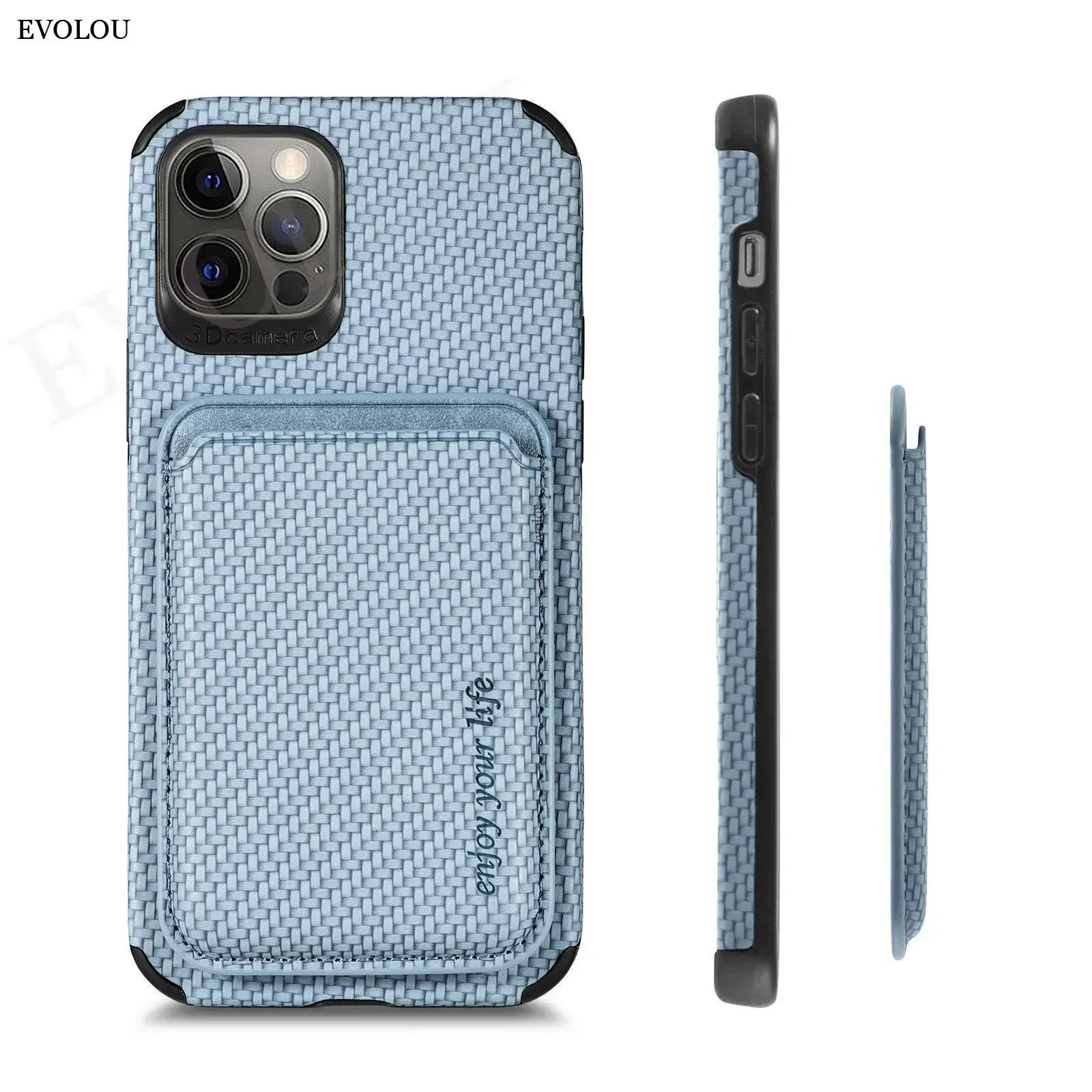 Premium Wireless Charging MagSafe Leather Case with Magnetic Card Slot and Carbon Fiber Design