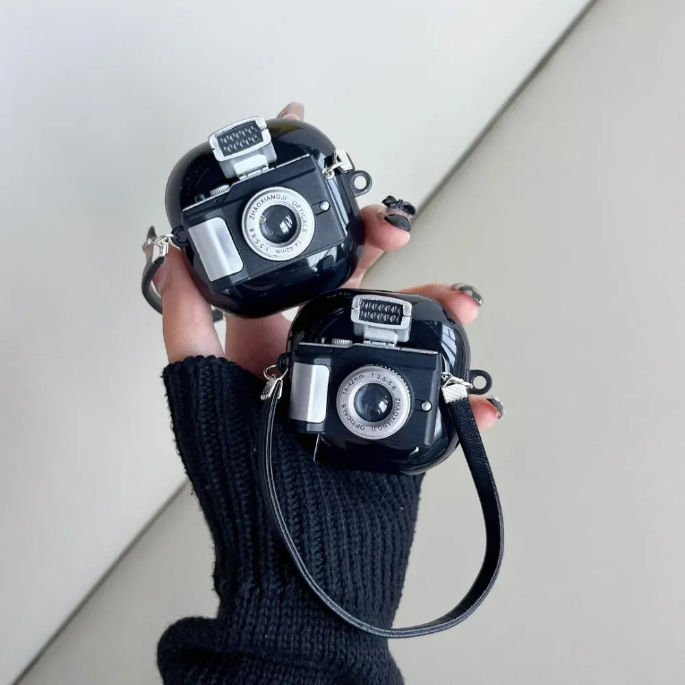 

Cute Camera Earphone Cases For Samsung Galaxy Buds 2 Pro Live FE Case For Galaxy Buds2 Pro Funda Full Protector Cover with Strap