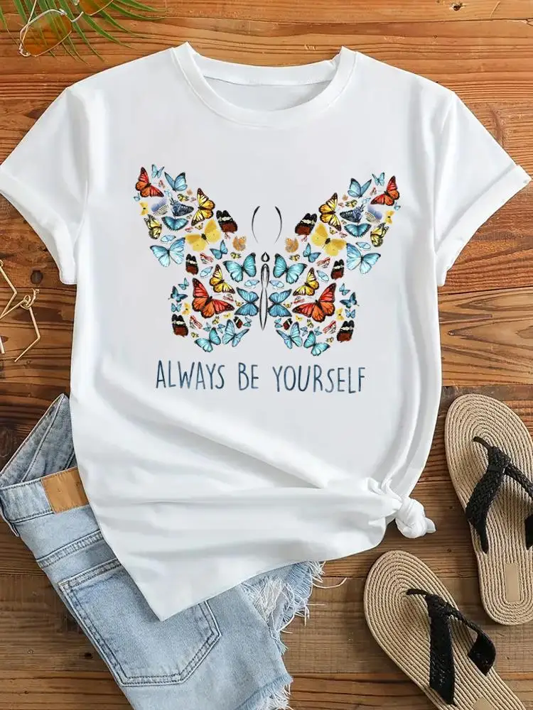 

Clothing Women Butterfly Style Cute 90s T-shirt Ladies Female Print Top Fashion T Shirt Short Sleeve Clothes Graphic Tee