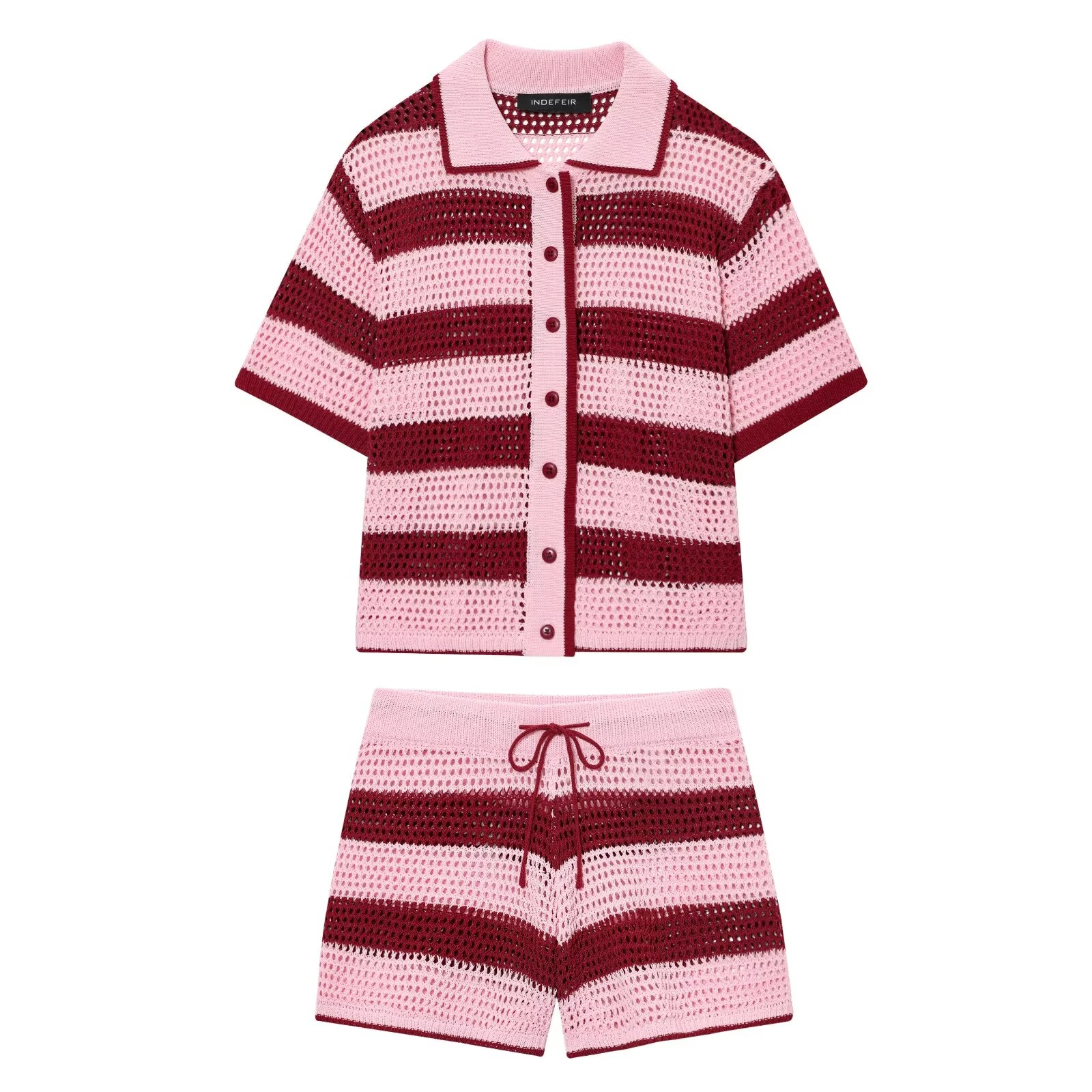 Mulheres conjunto de malha shorts conjunto feminino único breasted camisa manga curta listrado mini shorts verão férias praia senhora terno 7