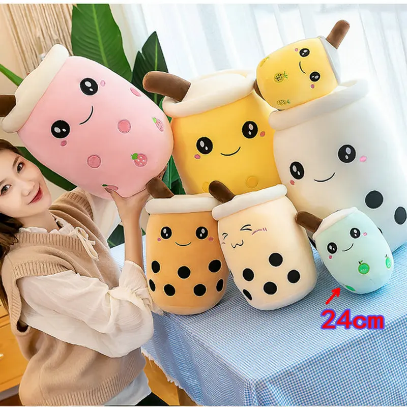 22-25Cm New Cuddly Bubble Tea Plushies Squishy Pearls Milk Tea Boba Peluche Gelato Frutta Succo Bevanda Bottiglia Prop Decor Gift