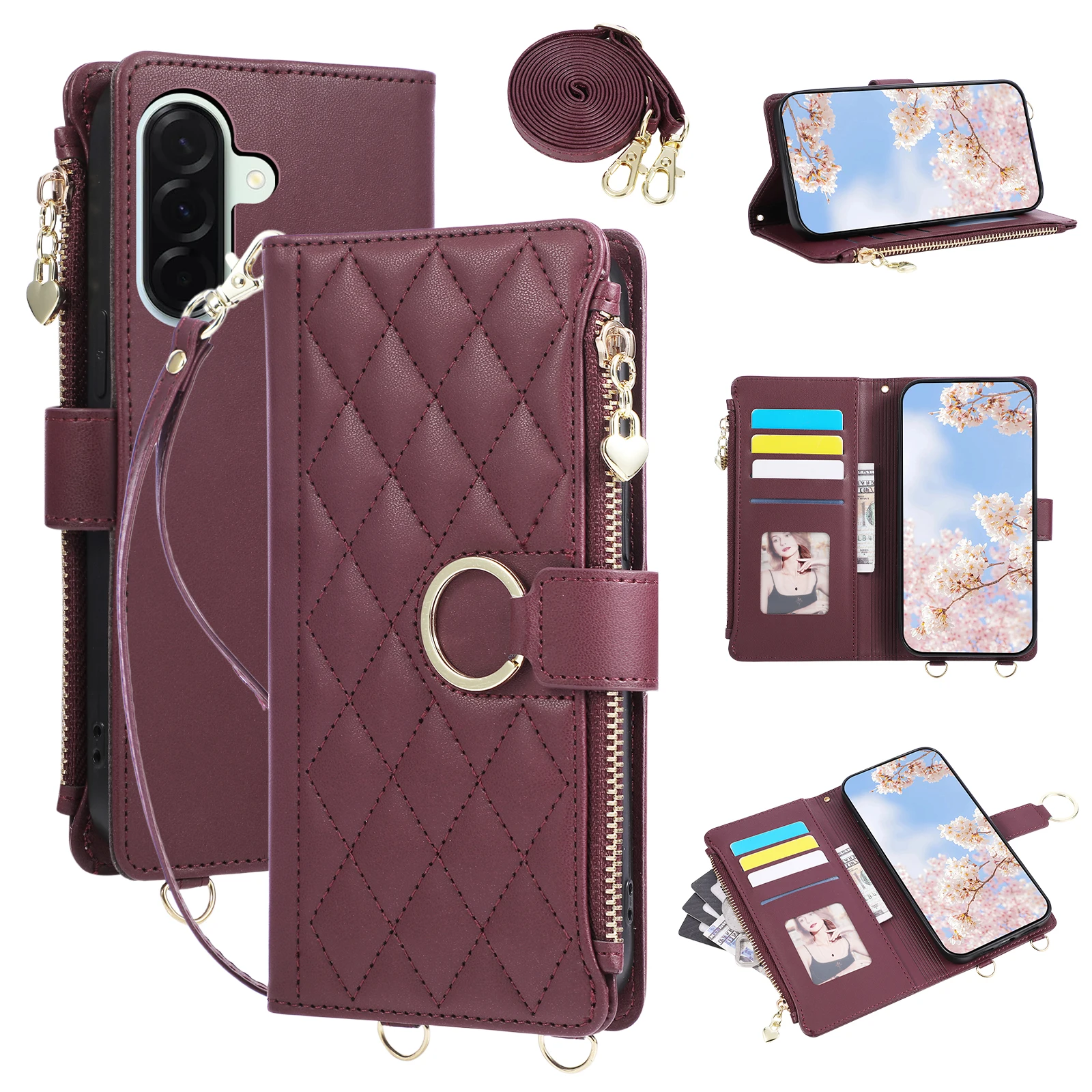Stylish Crossbody Zipper Wallet Case