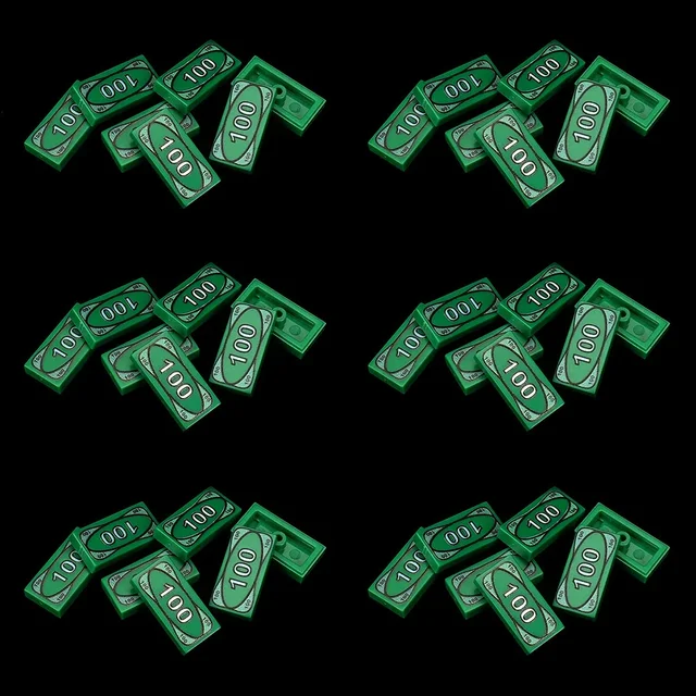 MOC 10 PCS Printed 3069 Green 100 Dollars Building Blocks Banknote Pattern Compatible Education DIY Toys Children Birthday Gifts 4