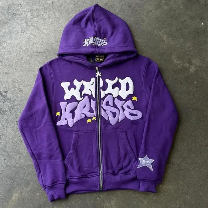 Y2k Street Retro Letter Print Loose Casual Fashion Zipper