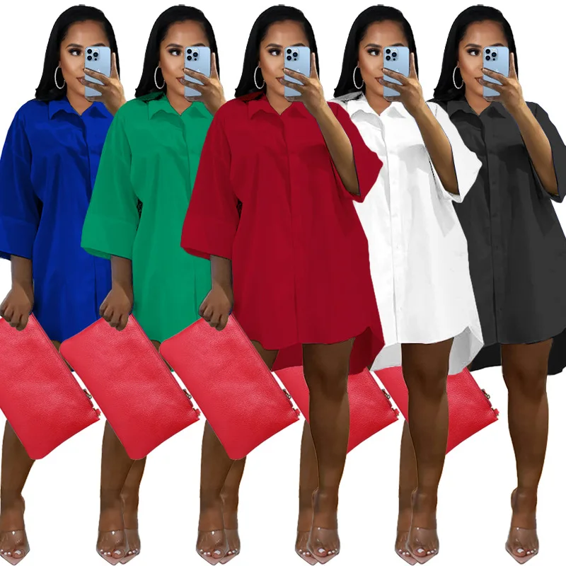 European and American women's clothing 2022 autumn new women's clothing solid color loose dress women clothing streetwear