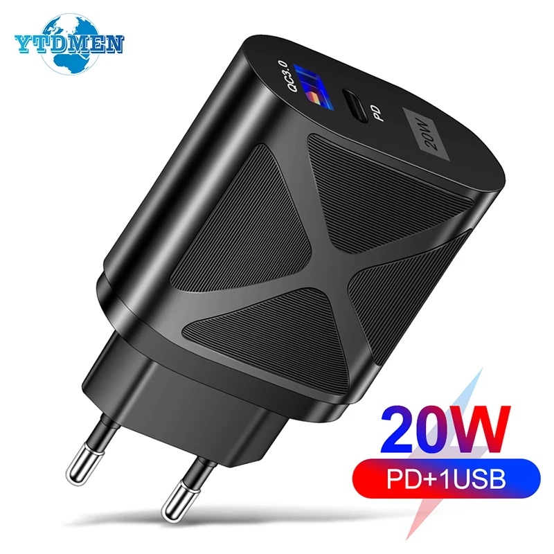 

PD 20W Dual USB Charger Portable Fast Charge QC3.0 EU US Plug Wall Phone Adapter For Iphone11 12 13 Pro Max Samsung Xiaomi Apple