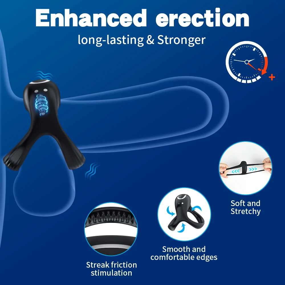 Bluetooth Wireless Remote Control Vibrating Cock Ring Delayed Ejaculation Penis Ring Vibrator Adults Sex Toy for Men Masturbator