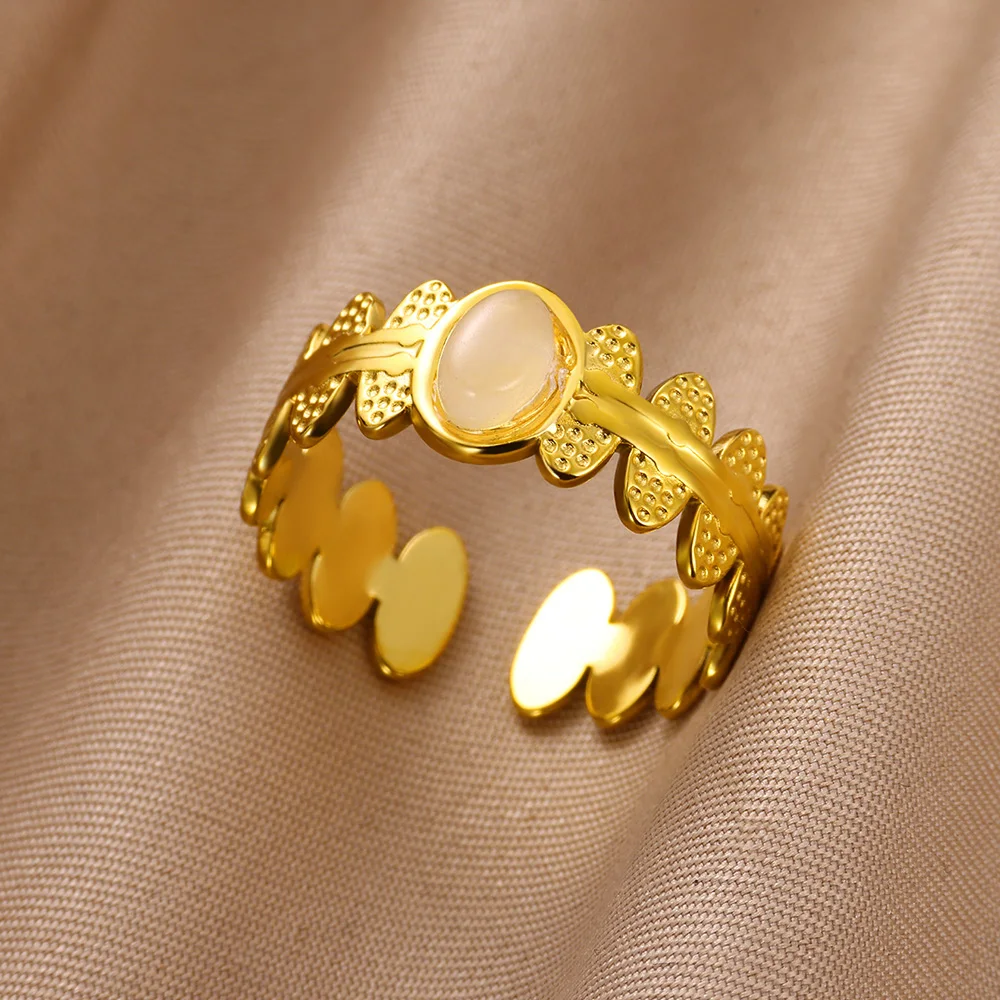 Green Oval Zircon Stainless Steel Rings for Women