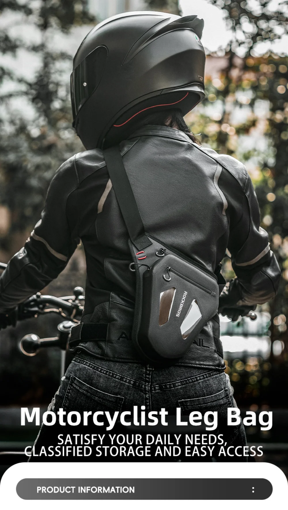 ROCKBROS wasserdichte Motorrad-Beintasche, verstellbare multifunktionale Brusttasche für Herren und Damen, Motorrad-Reitausrüstung – Detail 2