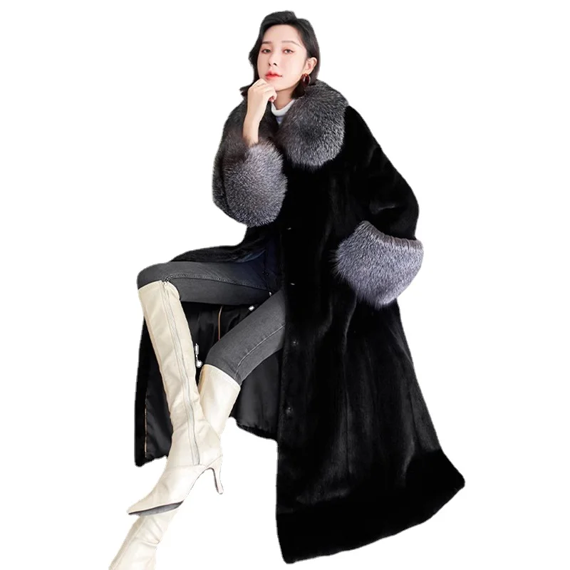 

S-9XL Women Winter Clothing New Fox Fur Collar Long Velvet Mink Coat Female Casual Warmth