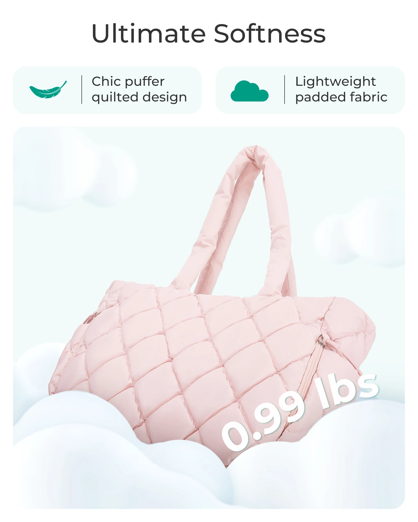 BAGSMART Puffy Tote Bag For Women - Large Quilted Shoulder Bag With Zipper, Lightweight Travel Work Gym Bag