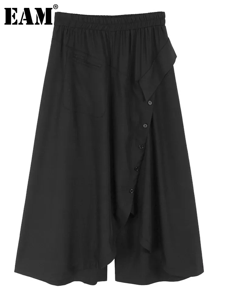

[EAM] High Elastic Waist Black Irregular Spliced Wide Leg Pants New Trousers Women Fashion Tide Spring Autumn 2024 1DH5574