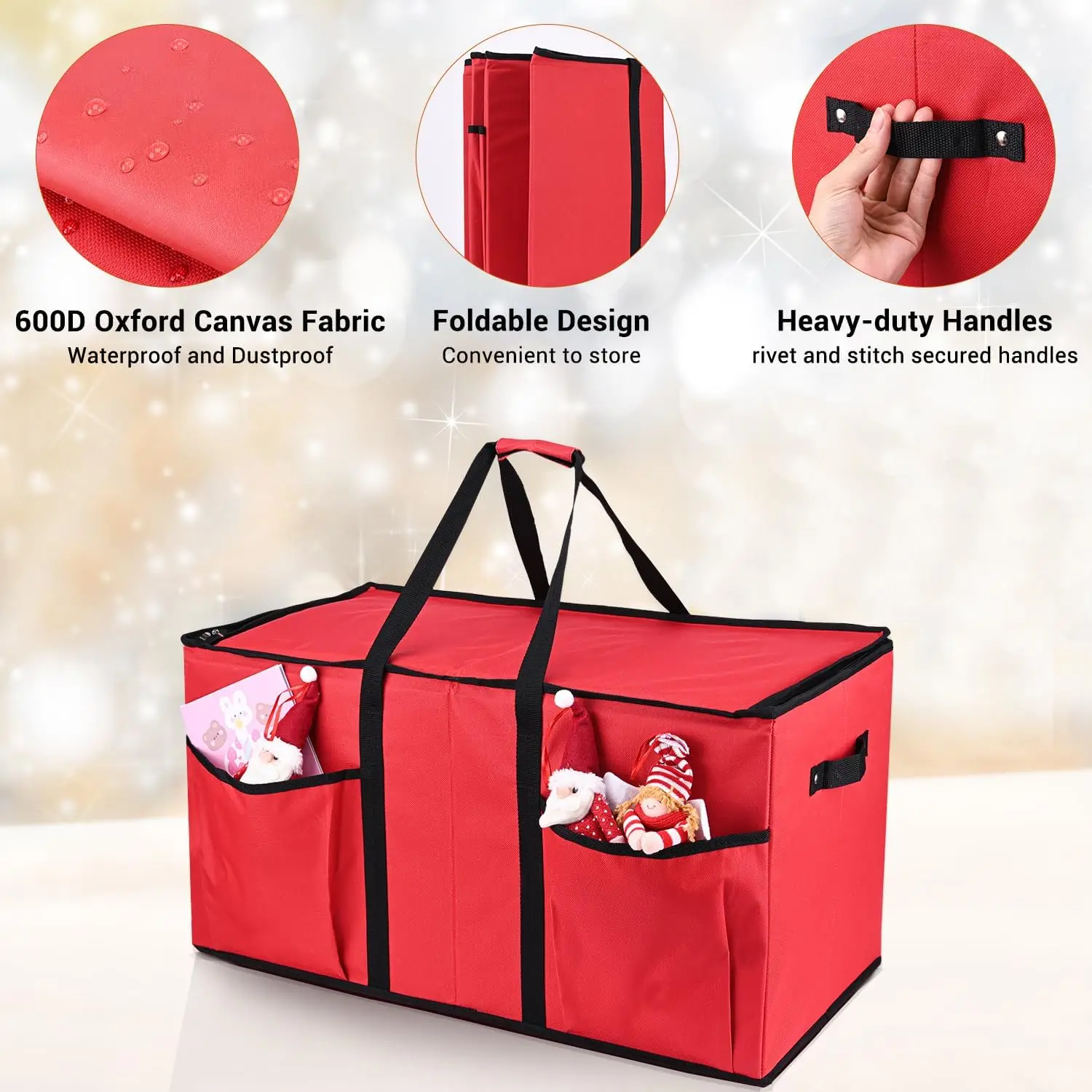 Christmas Ornament Storage Box, Xmas Decoration Organizer with Adjustable Dividers - Storage Container Keeps