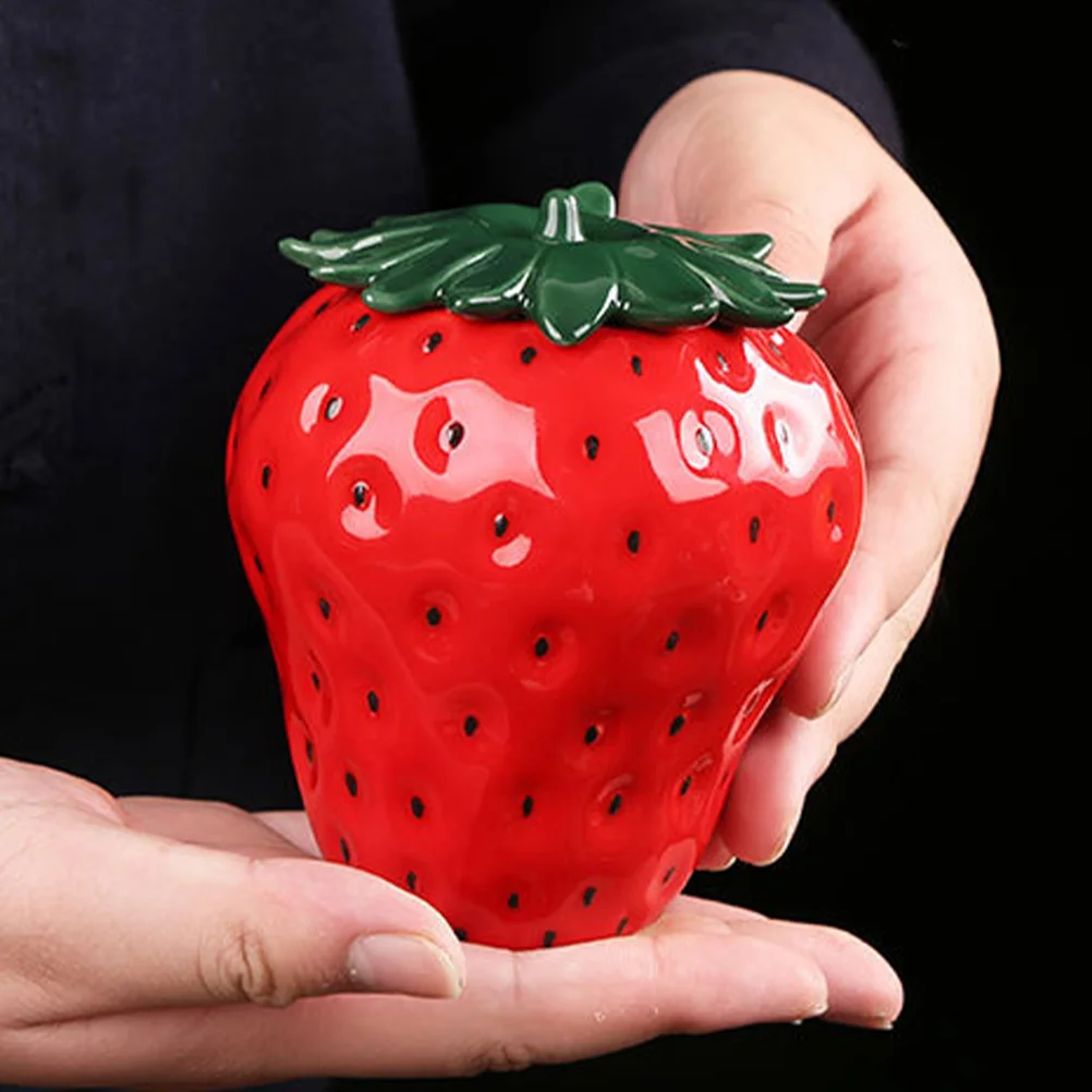 

Strawberry Shaped Canister Ceramic Jars Cookie Jar Container Vase Tea Canister Seasoning Jar Sugar Bowl Lid Kitchen Storage Pink