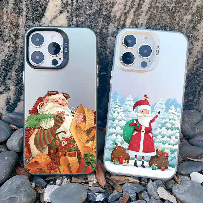Cartoon Weihnachtsmann Elch Schneemann Weihnachtsbaum Handyhülle für iPhone 13 12 11 Mini Pro Max 17 16 15 14 Pro Max Plus Laser-Cover – Detail 16
