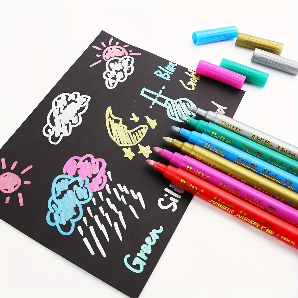Set of 6 Wine Markers- Wine Glass Pen - Vibrant Colors - Wine Glass Charms – Write on any glassware -Permanent 2