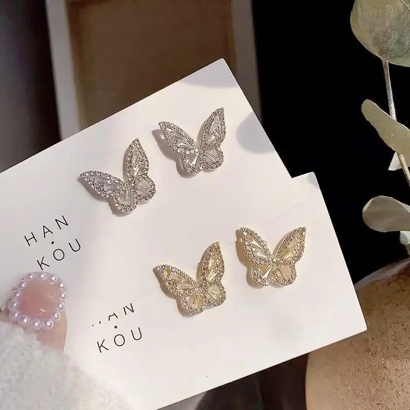 butterfly earrings Women's Zircon Korean Literary Style