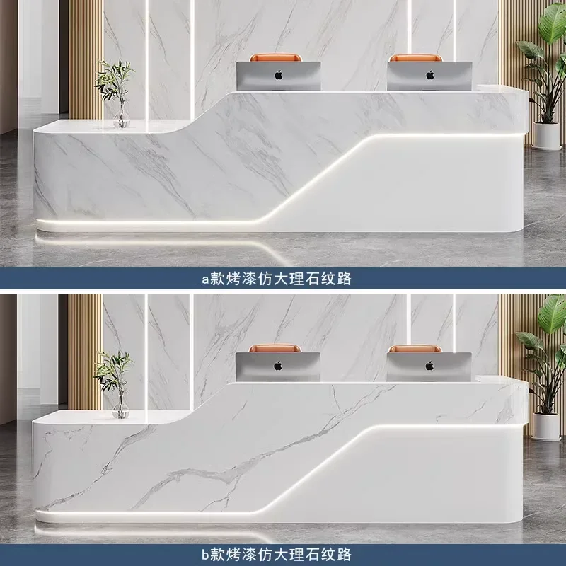 White with Striped reception desk can Color and for Beauty Salon counter Font Desk