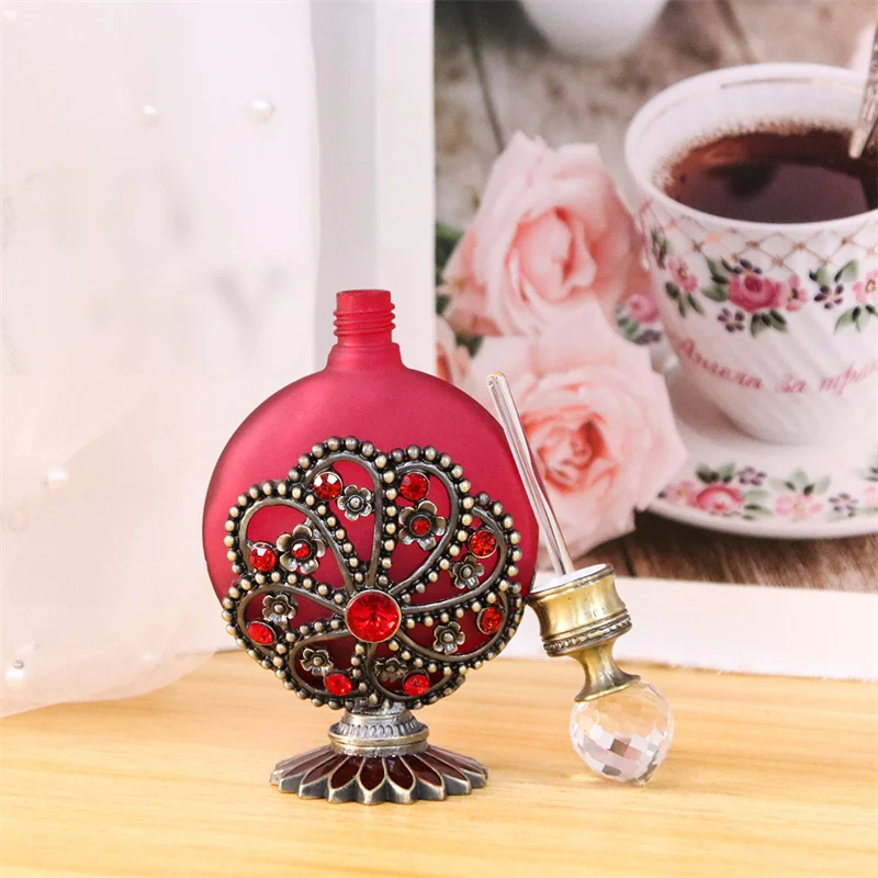 30pcs Vintage Red/Green Metal Perfume Bottle Handmade Diamond
