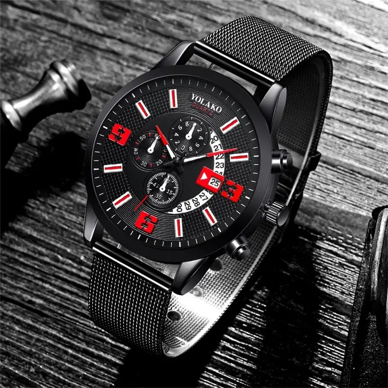 Reloj Hombre Mens Fashion Calendar Watches Men Business Stainless Steel Mesh Belt Quartz Wristwatch Male Clock Relogio Masculino