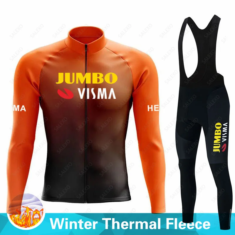 

Комплект одежды для велоспорта Jumbo Visma мужской, флисовый термокостюм для триатлона, зима 2023
