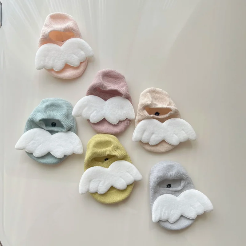 Baby Boys Angel Wing Socks Elastic Cotton Solid Color Newborn Socks Girls Spring Summer Anti-slip Floor Low-cut Socks for 0-3Yrs 4