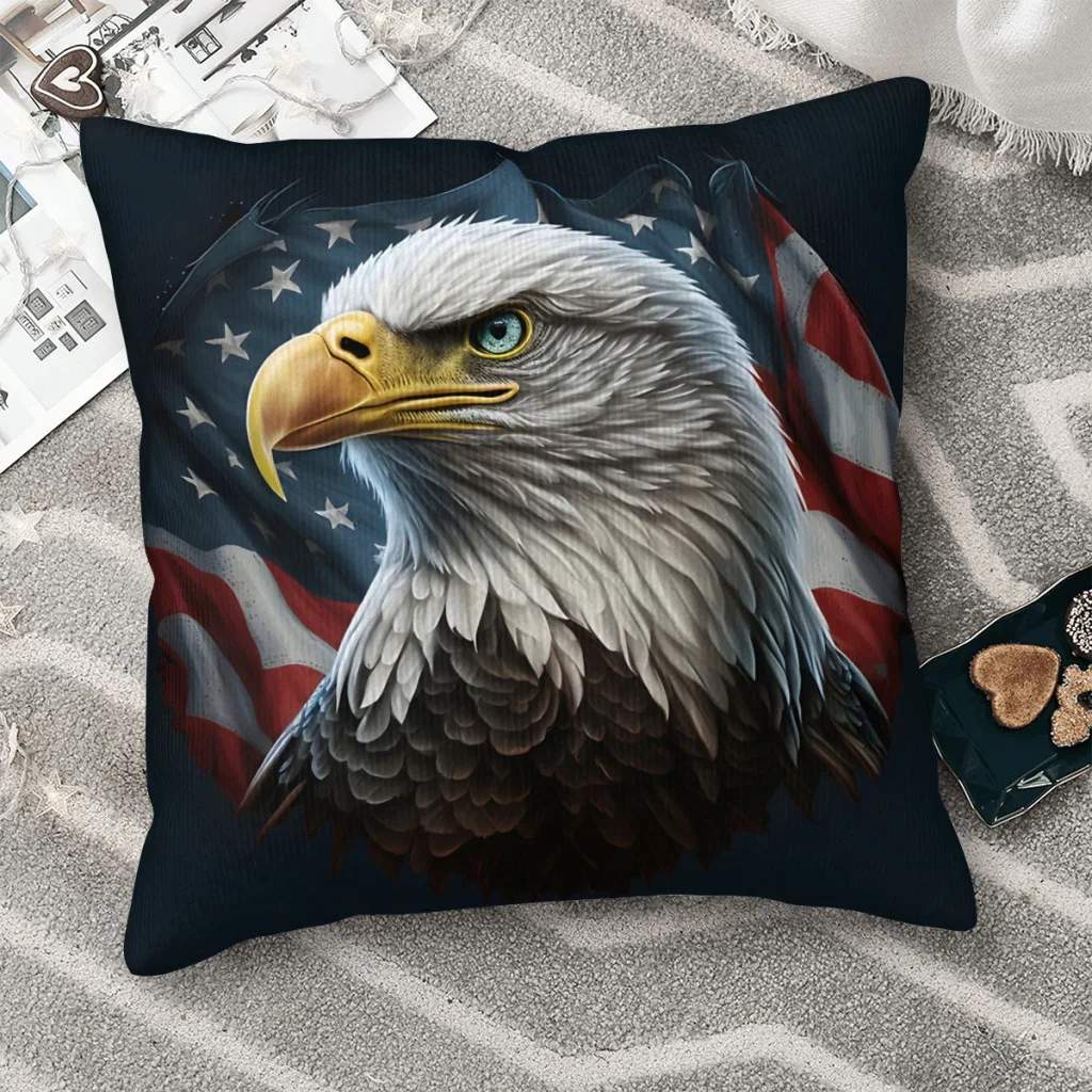 

US Flag with Eagle Throw Pillow Case Backpack Cushions Covers DIY Printed Kawaii Sofa Decor