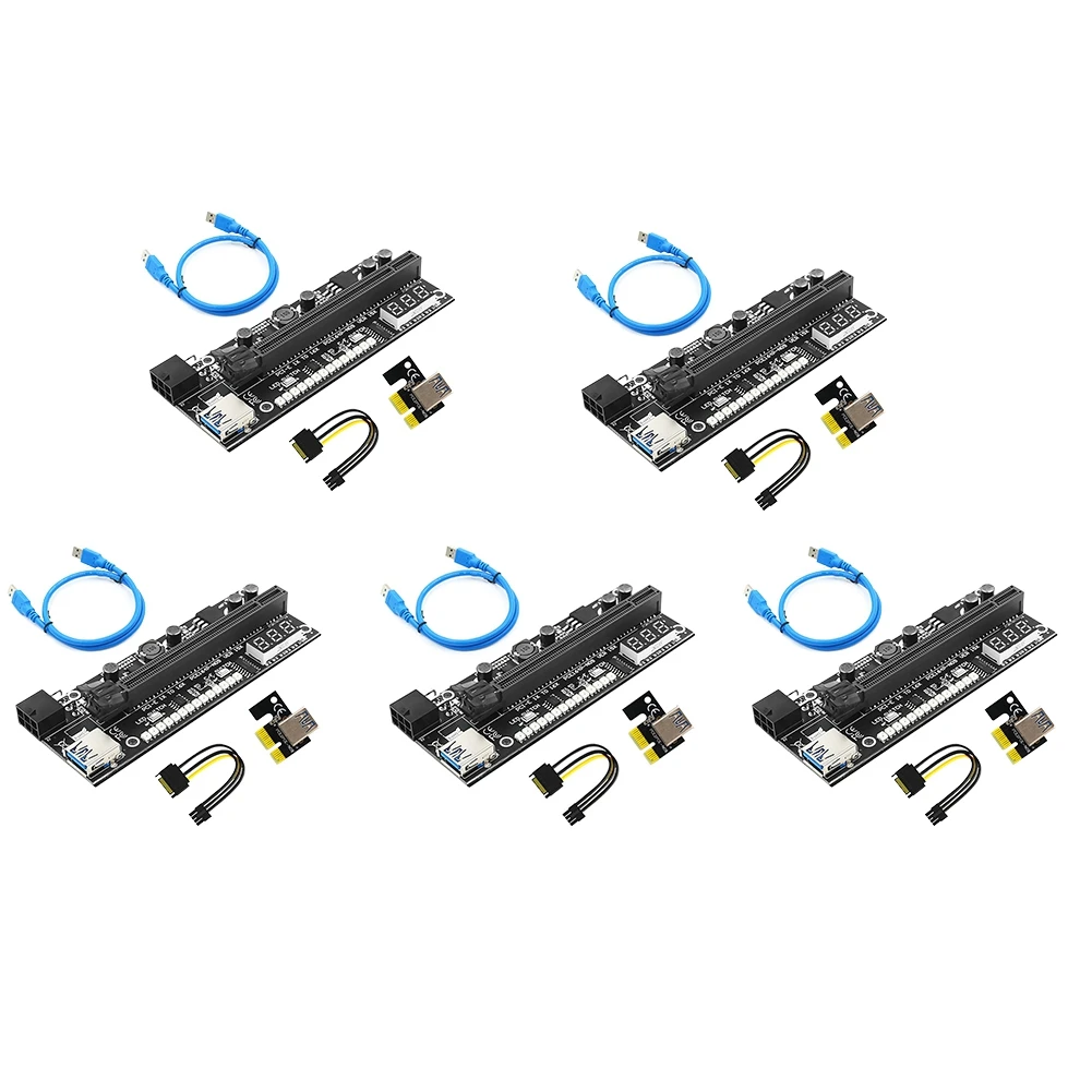 

PCIE Riser 15X Plus PCI-E 16X Riser VER15X Riser Card 6Pin Power 14LED Lights Temperature Display for Miner Mining 5Set
