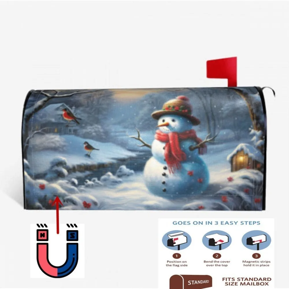 Magnetic Print Mailbox Cover Protective Post Letter Box Cover Mail Wraps Garden Decor Snowman Christmas Decorations