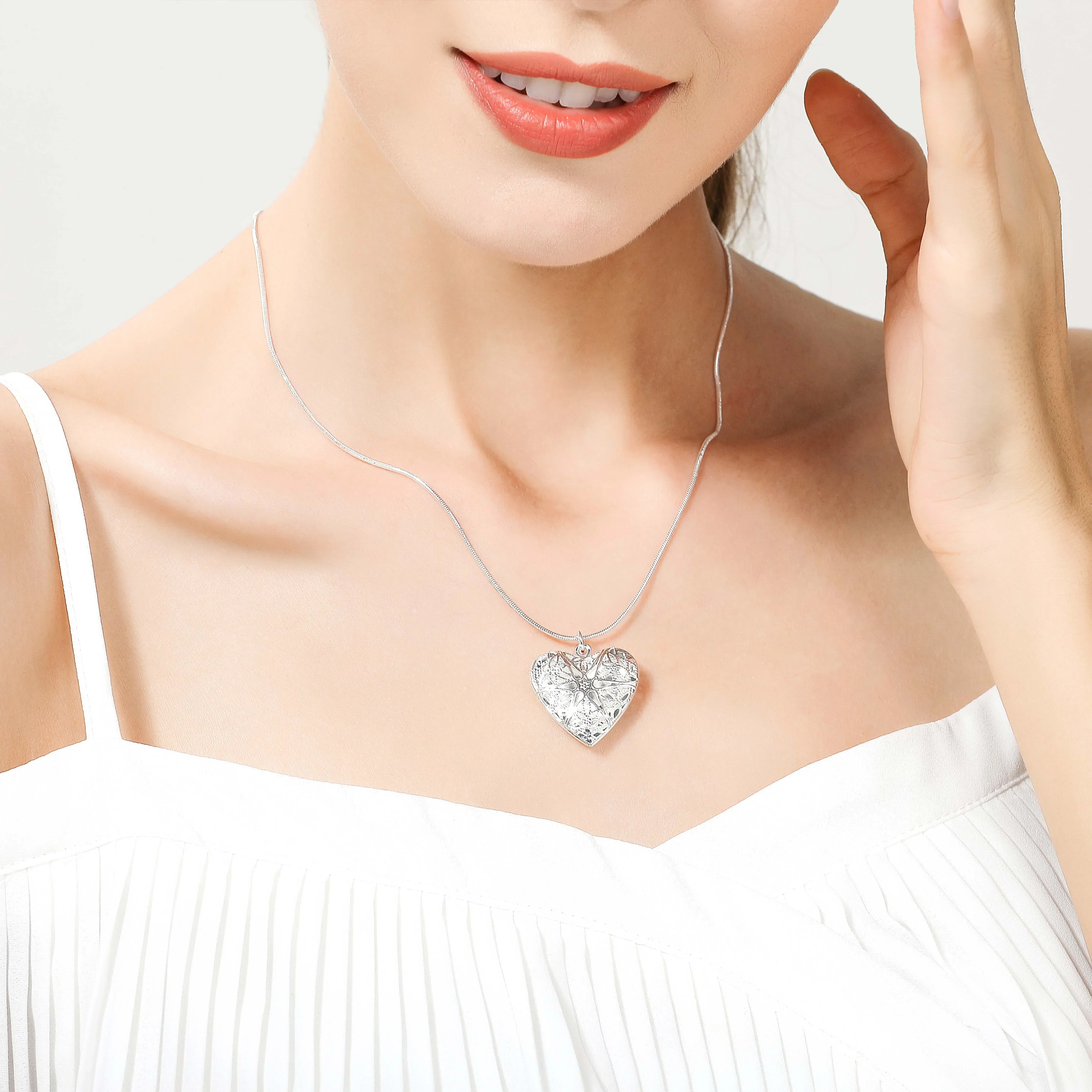 Pendant Necklace Silver Necklace Silver Pendant 925 Sterling Silver Heart Photo Frame Pendant Necklace 16-30 Inch Snake Chain For Woman Wedding Accessories