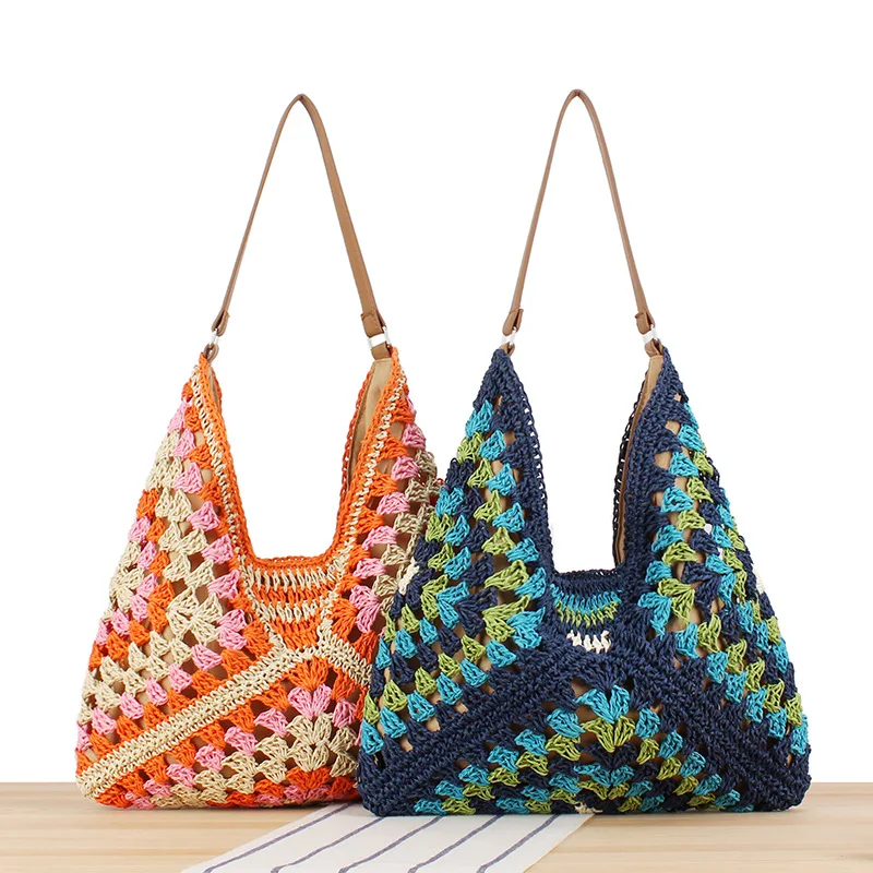 Summer Bohemian Braided Handbag Casual Tote Hollow Straw Beach Bag Woven Shoulder Bag Raffia Rattan Shopping Travel Bag 3